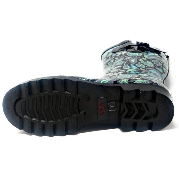 Women 11" Mid-Calf Rubber Rain Boots, Parsley Print Water Boots Wellies - Picture 4 of 5